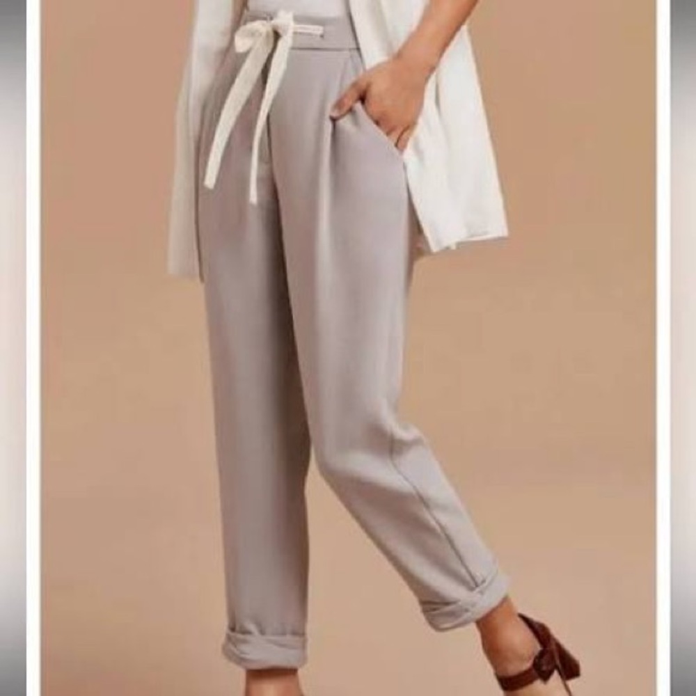 Wilfred ‘Allant’ 100% Silk Light Tan Drawstring Ankle Pants Sz 10 Aritzia